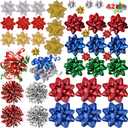 JOYIN 42 Pcs Christmas Assorted Gift Bows with 36 Multi-Colored Assorted Size Self Adhesive Bows, 2 Curly and 4 Tinsel for Gift Wrapping, Christmas Wrapping Ribbon (4 Sizes) (Golden, Silver, Blue, Green, Red)
