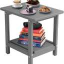 18.9x15x17.9in HDPE Outdoor Side Table, Weatherproof Small Outdoor Table for Adirondack, Patio, Porch, Balcony, Poolside (2-Tier, Grey)