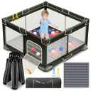 Foldable Playpen for Babies and Toddlers, 50x50 Inches Portable Playpen, Kids Collapsible Play Pen with 2 Handlers, Indoor & Outdoor Baby Fence Play Area with Visible Mesh, Black