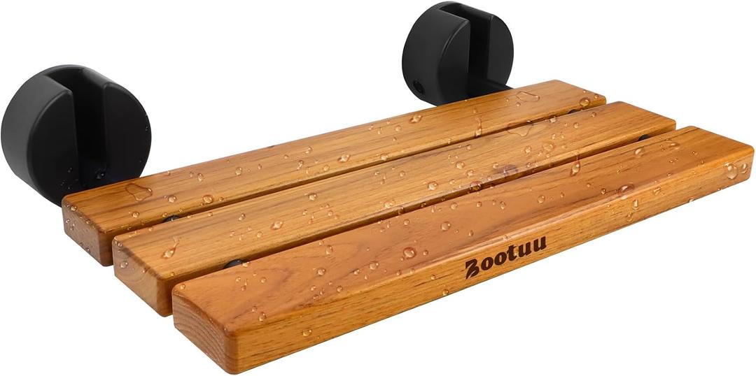 20" Teak Folding Shower Seat Wall Mounted, Fold Down Shower Seat for Inside Shower, Home Care Teak Folding Shower Seat, Wall Mounted Shower Bench with 400 Lb. Weight Capacity