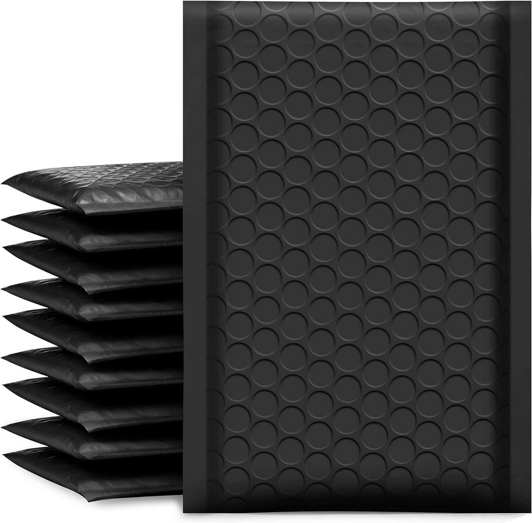 UCGOU Bubble Mailers 4x8 Inch Black 50 Pack Usable Size 4x7 Padded Envelopes Small Business Mailing Package Opaque Self Seal Adhesive Waterproof Boutique Shipping Bags for Jewelry Makeup Supplies #000
