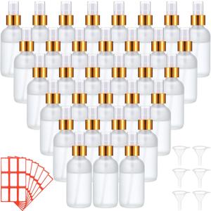 Fumete 36 Pcs Glass Spray Bottles 4oz Fine Mist Glass Spray Bottle Refillable Liquid Containers with 6 Labels 6 Funnel for Hair Travel Plants Cleaning Solutions Skin Care (Clear,Frosted)