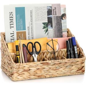 Desk Organizer  Countertop Mail Organizer, Magazine Holder, Boho Decor Water Hyacinth Desk Mail Holder for Home Office, Farmhouse, 12.6" L x 6.7" W x 6.3" H