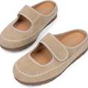 Mules for Women Mary Jane Flats Womens Clogs Slippers Slides Walking Casual Office Shoes (9.5, Khaki)