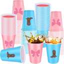 Qinyoung 60pcs Boots and Bows Gender Reveal Party Supplies 16 oz Boots or Bows Cups Pink and Blue Plastic Disposable Cups Western Gender Reveal Decorations for Baby Shower Party Beverage Drink
