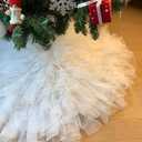 AOGU 36 Inch Fluffy Tulle Christmas Tree Skirt Vintage and Elegant Design Perfect for Christmas Tree Decorations White