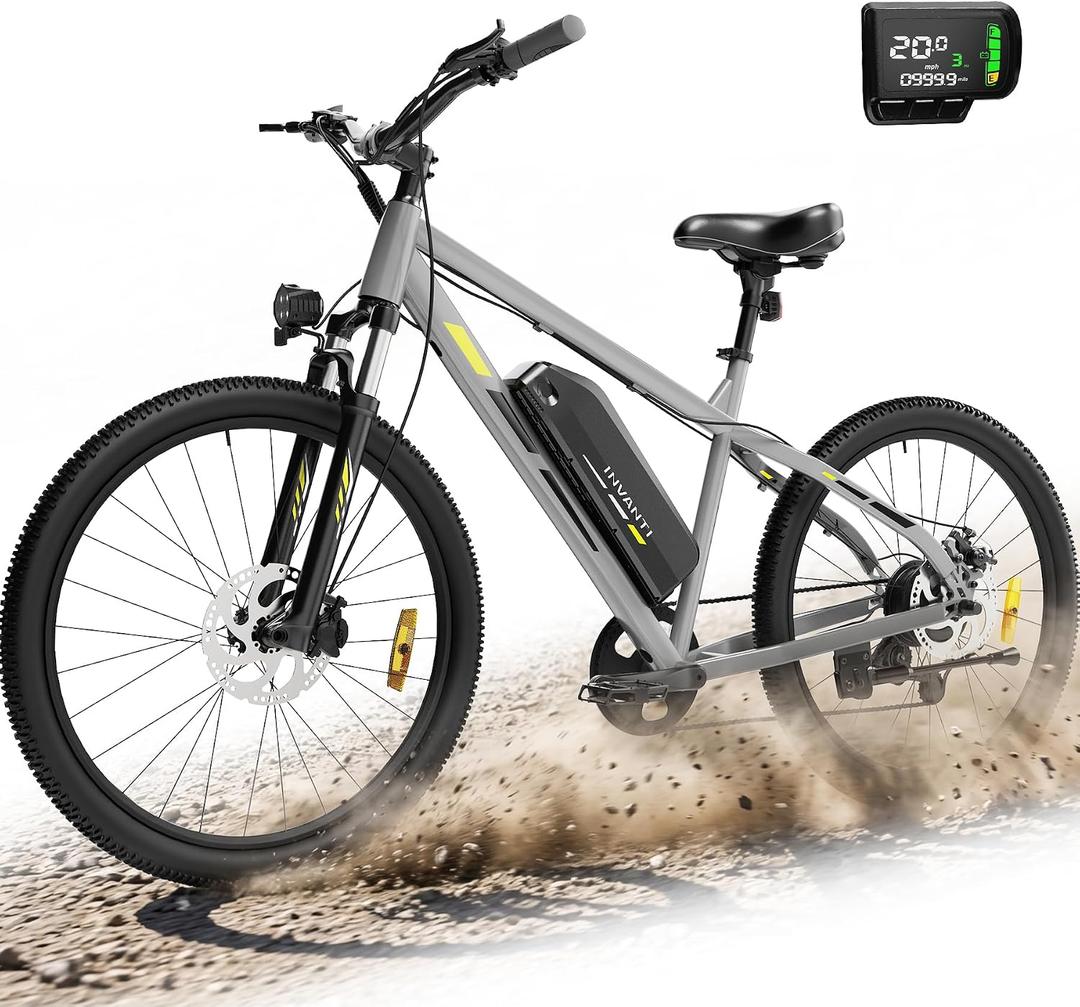 INVANTI Electric Bike for Adults with 55 Miles, Peak 750W Motor, 20 MPH Commuting Electric Mountain Bike with 26" Tires, Front Fork Suspension, 7-Speed Gears, LCD Display and Removable Battery