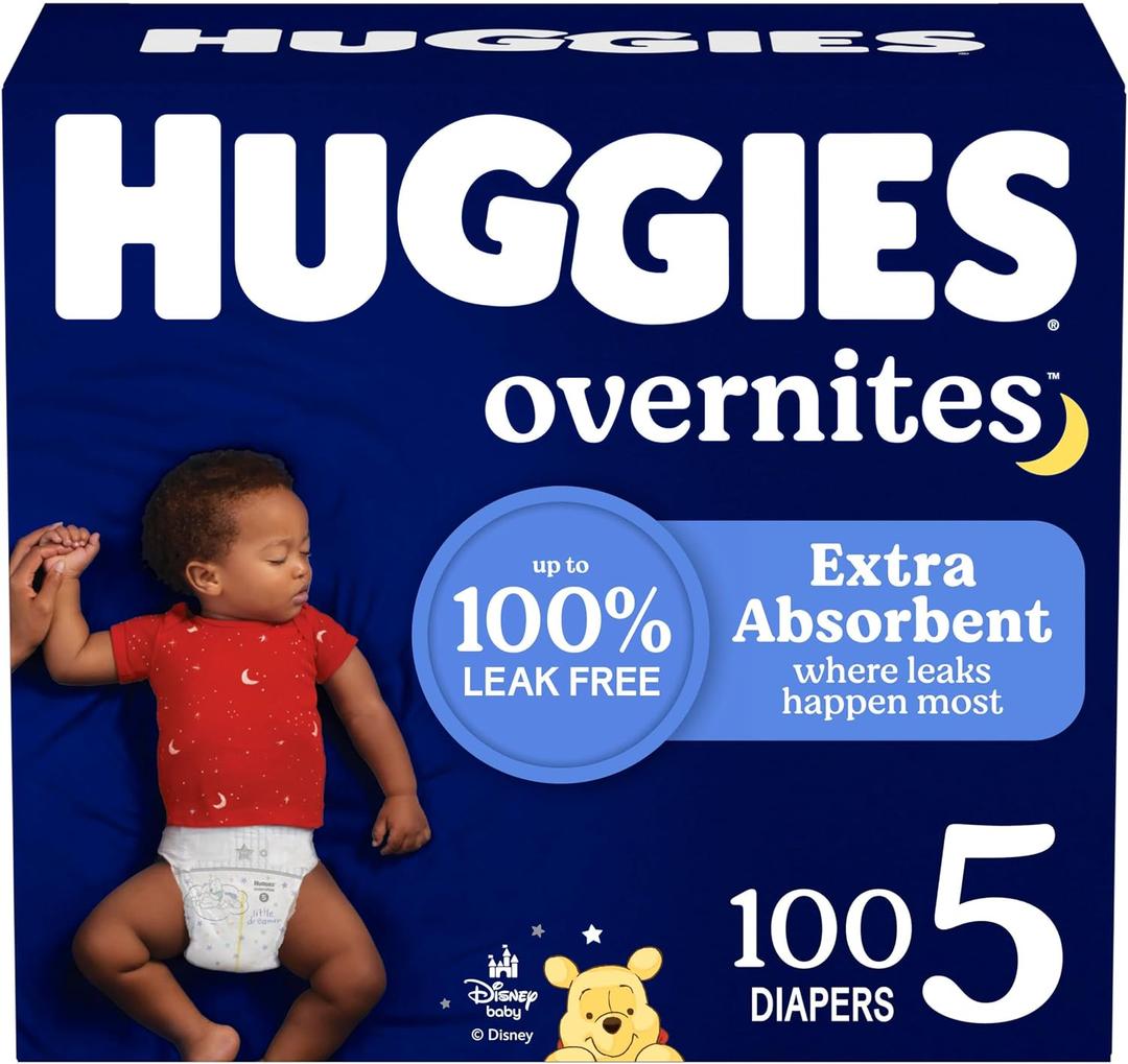Huggies Size 5 Overnites Baby Diapers: Overnight Diapers, Size 5 (27+ lbs), 100 Ct (2 Packs of 50)