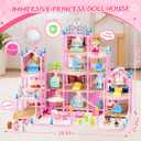 Doll House for Girls, Dream Dollhouse 4-Story 15 Rooms with 2 Dolls, Lights, Animals, Furniture and Accessories, Pretend-Play Toddler Playhouse Gift for 3 4 5 6 7 8 9 10+ Year Old Girls Toys