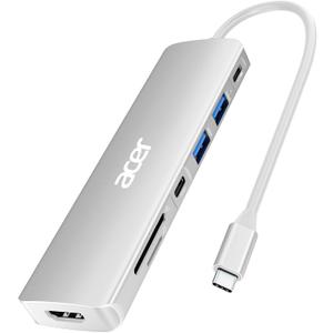 Acer USB C Dock, 7 in 1 USB C to HDMI Hub, 2 USB 3.1 GEN1 and 5Gbps Type-C Data Port, 4K HDMI Port, PD 100W Charging, SD Card Reader, for iPad Pro MacBook Pro Acer Laptops and More (Silver)