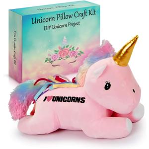 Make Your Own Unicorn Pillow Kit Arts and Crafts for Girls (No Sew), DIY Unicorn Craft Girl Ages 3 4 5 6 7 8 9 10 Years Old, Gifts for Kids, Birthday Present, Best Christmas Toy, Kids Project