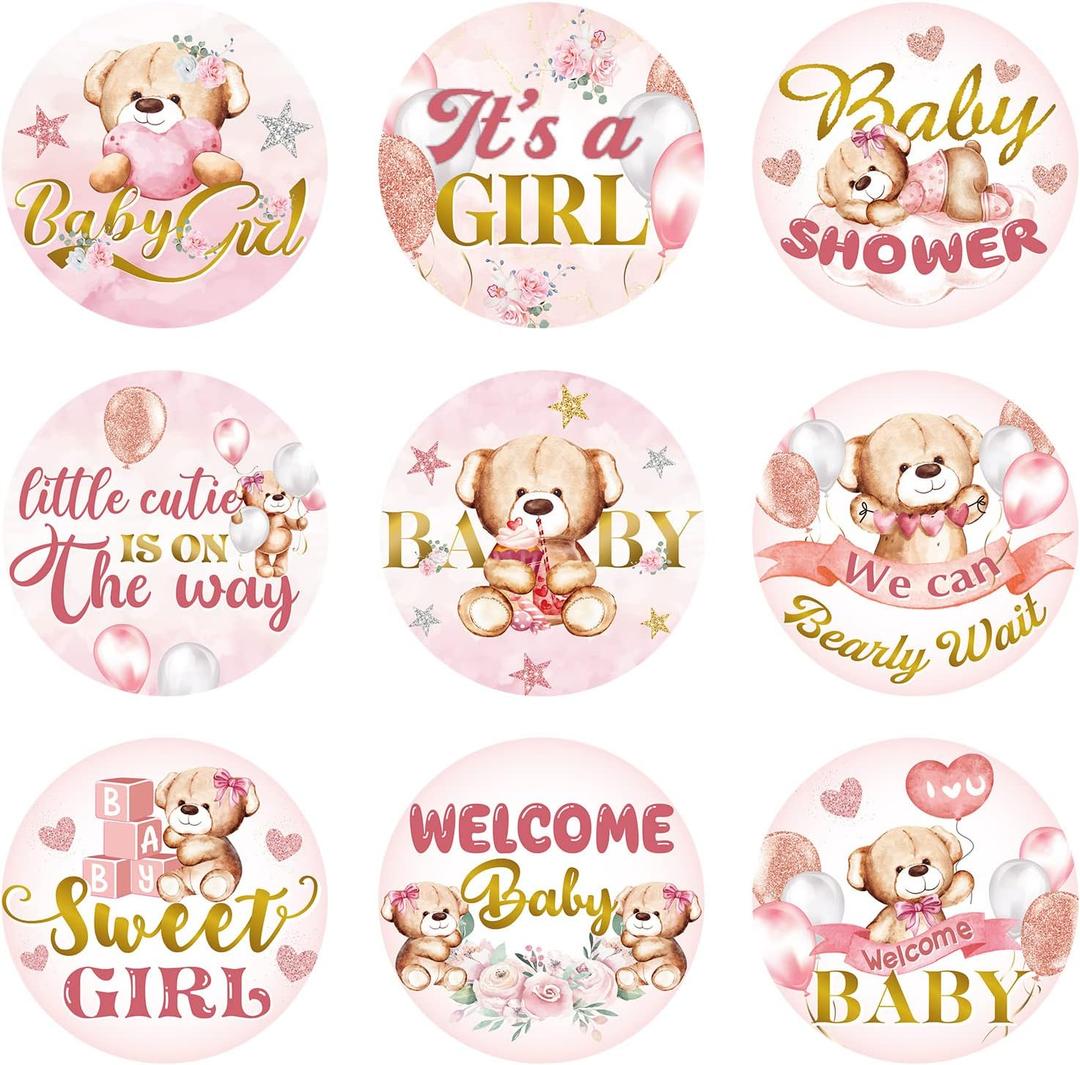 Clabby 504 Pieces Boy Girl Baby Shower Favors Stickers Mini Kisses Candy Stickers Chocolate Drop Labels Wrappers Little Cutie Baby Shower Decoration for Sprinkle Birthday Party(Pink Bear)