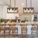 Farmhouse Light Fixtures,3-Light Dining Room Light Fixture,Industrial Metal Kitchen Pendant Lighting Over Island, Chandelier for Dining Table Kitchen Sink, Wood Grain Finish