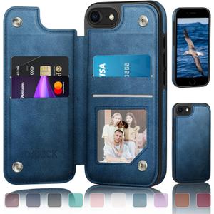 Designed for iPhone 7/8/SE2020/SE2022 Case Wallet with Card Holder, [Magnetic Clasp Cover] [RFID Blocking Leather Protection] Shockproof Women Men Cases 4.7 Inch for Apple 7/8/SE2 Bright Blue