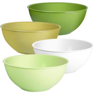 Greentainer 4-Piece Plastic Mixing Bowl Set, 113oz Lightweight Serving Bowls, Large Salad Bowls for Baking,Prepping, Cooking and Serving Food, Dishwasher & Microwave Safe (Green-10in without lids)