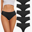 voenxe Seamless Women Underwear Thongs,High Waisted No Show Ladies Panties,Breathable Comfortable Hi Rise Cut Undies,5-Pack Black M