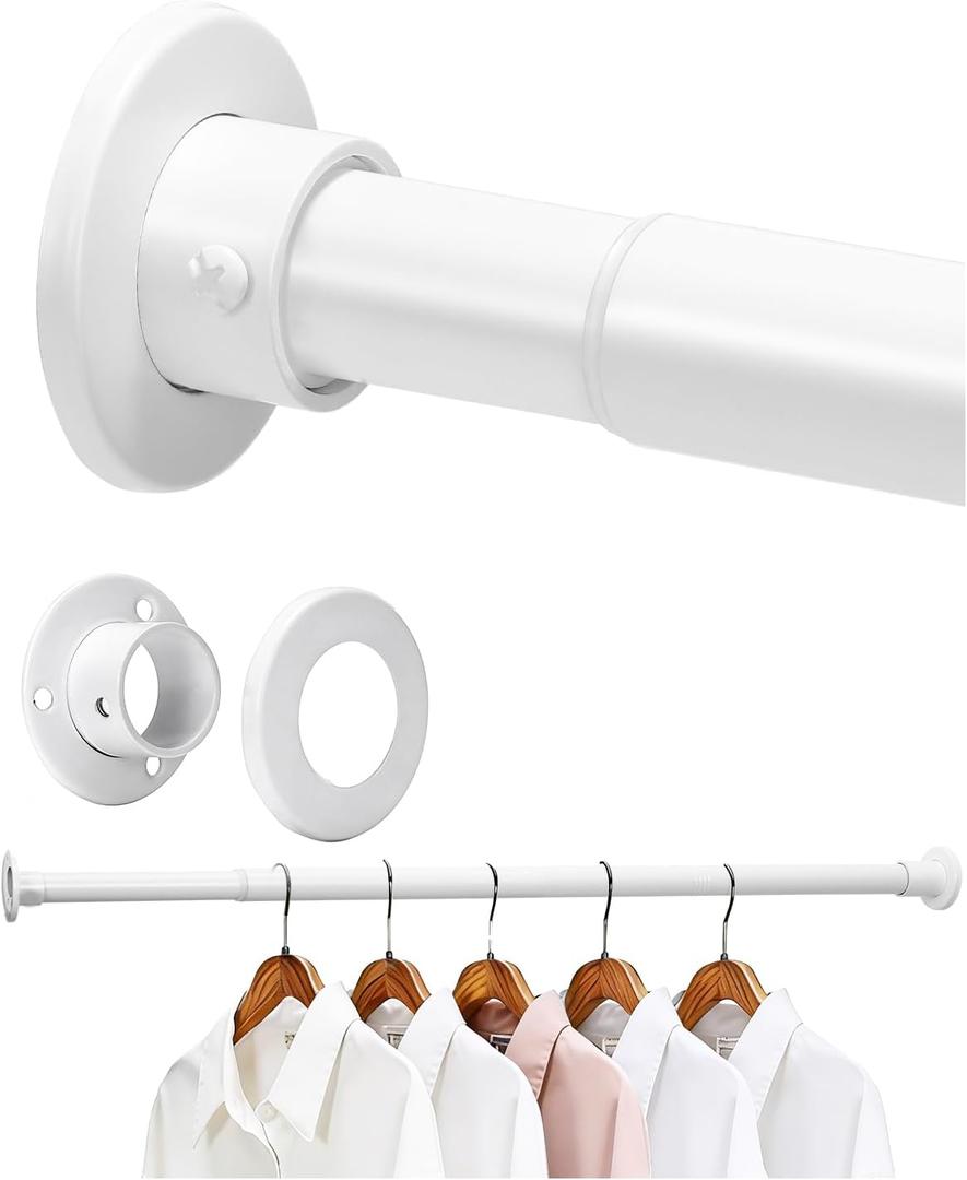 Closet Rods for Hanging Clothes, 18 to 78 Inches Adjustable Heavy Duty Closet Rod, Metal Closet Poles, Easy to Install Closet Bar for Closet Wardrobes Laundry, Perfect for Closet Organizer (White)