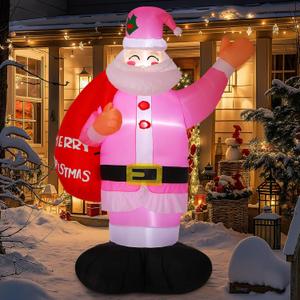 Leyndo 8 ft Christmas Inflatable Santa Claus Outdoor Pink Santa Inflatable Decoration Built-in LED Lights Xmas Blow up Decorations Xmas Holiday Yard Lawn Party Garden Outdoor Decor