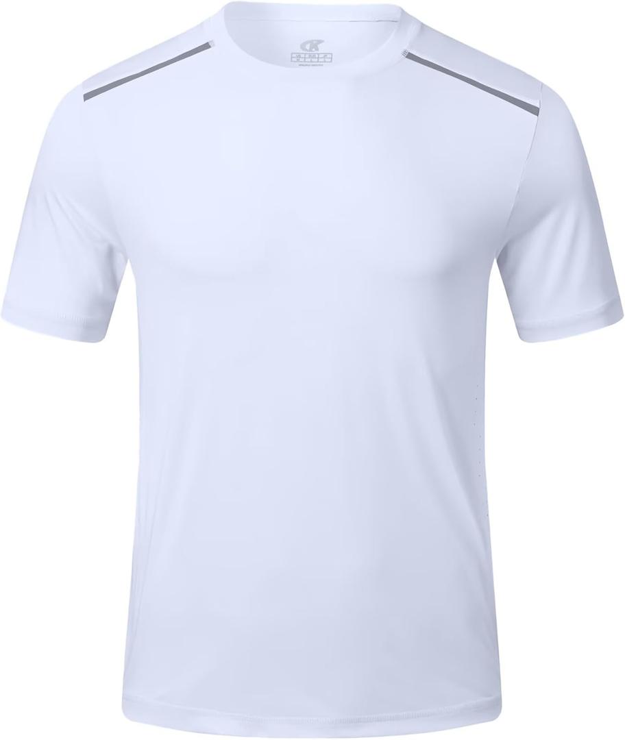 Yundobop Men's Athletic Workout T-Shirt Breathable Short Sleeve UPF 50+ Running Tee (White, S)
