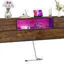 GiftGo King Size Headboard with 4 Fabric Storage Drawers Charging Station LED Light Adjustable Height Storage Rack Sturdy and Stable Metal Frame & Wood Shelf (Rustic Brown, King (U.S. Standard))