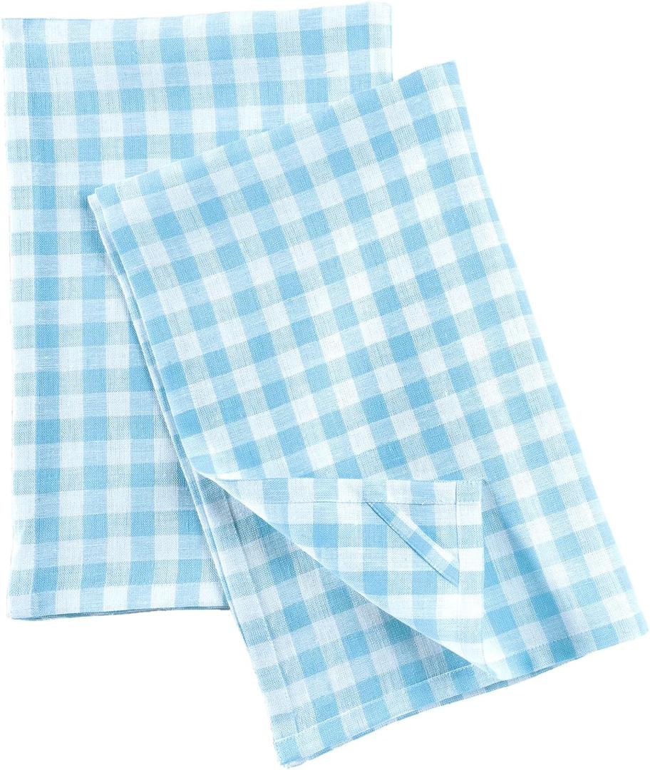 Solino Home Linen Kitchen Towels Set of 2  Blue Bell 17 x 26 Inch  100% Pure Linen Gingham Check Kitchen/Tea Towels  Machine Washable and Handcrafted from European Flax