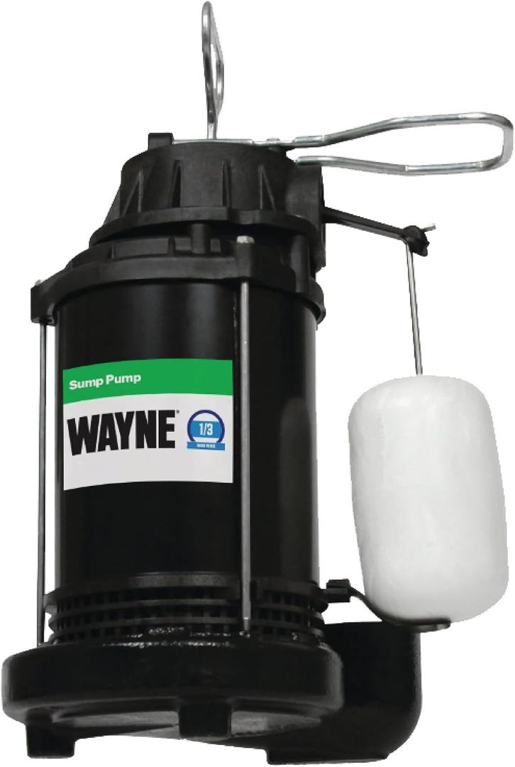 WAYNE CDU790-1/3 HP Submersible Cast Iron and Stainless Steel Sump Pump with Integrated Vertical Float Switch - Up to 4,600 Gallons Per Hour - Heavy Duty Basement Sump Pump, Black