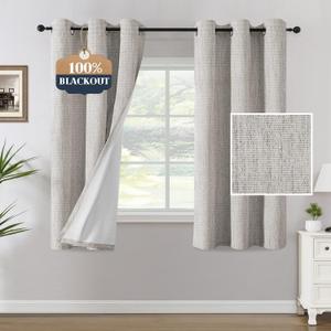 H.VERSAILTEX Chenille Linen Blackout Curtains for Bedroom Thermal Insulated Textured Linen Look Curtains with White Flocking Coating Back, 42" W x 63" L, Heathered Cloud(Not Solid)
