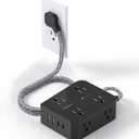 Surge Protector Power Strip 5 Ft, HANYCONY Ultra Thin Flat Plug Braided Extension Cord, 8 Widely Outlet Extender with 4 USB Ports(2 USB C), 1080J, Wall Mount for College Dorm Room Essentials Black