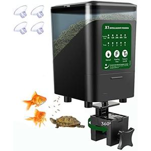 Large Automatic Fish Feeder, 14 Fl.Oz Patented Revolutionary Design Aquarium Food Tank Dispenser with Timer, Auto Feeding Moisture-Proof Electric Adjustable Battery Operated Feeders for Holidays