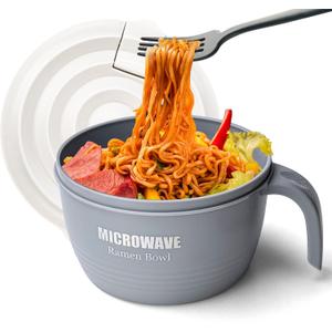 Layron Ramen Cooker Bowl - 45 oz Microwaveable Noodle Bowl Ramen in few Minutes- BPA Free and Dishwasher Safe Set with Chopsticks Perfect for Dorm, Small Kitchen, or Officee (grey) (Gray)