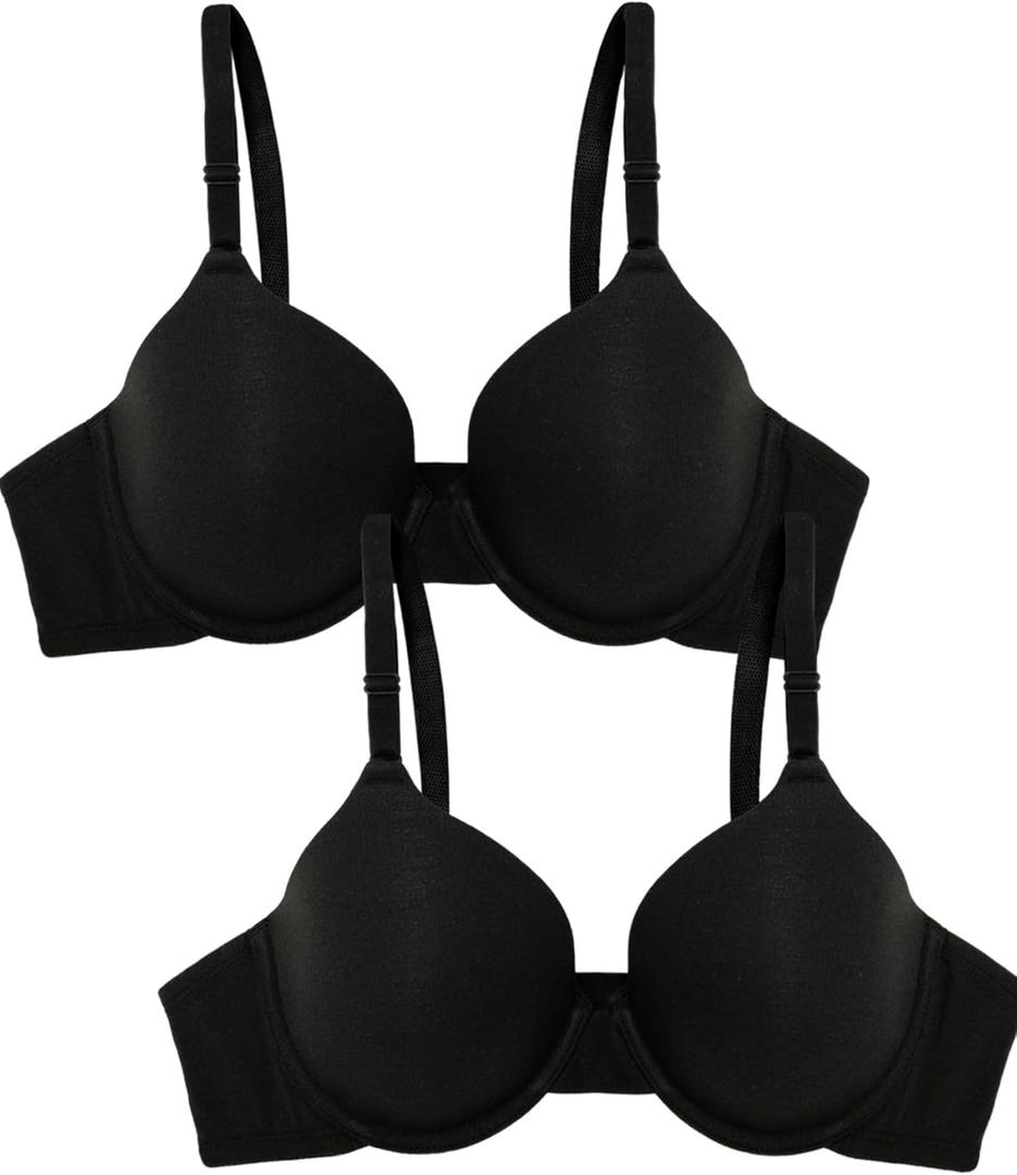Fruit of the Loom Women's Smooth Cotton T-Shirt Bra Pack - Ultra-Soft, Flexible, and Invisible Under Tees (36C, Black Hue/Black Hue)