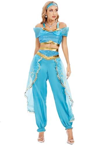 Funna Costume for Women Princess Dress Up Outfit Party Supplies Blue, Small/4-6