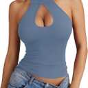 LYANER Women's Halter Neck Cut Out Y2K Cami Sexy Top Ribbed Knit Sleeveless Slim Fit Crop Tops (XXL)