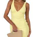 ZREQV Summer Bodycon Dresses for Women Sexy Deep V Neck Short Dress (Yellow, L)