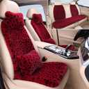 Fluffy Leopard Faux Rabbit Fur Seat Covers for Cars - Universal Fit, Full Set -Red Leopard, Front