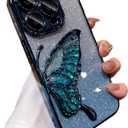 Designed for iPhone Case,Luxury Electroplated Liquid Floating Gradient Glitter Quicksand Butterfly Clear Shockproof Protective Cover Phone Case (Blue,iPhone 15 Pro Max)