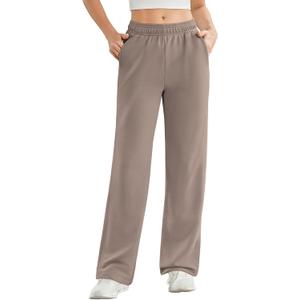 PINSPARK Women's High Waisted Straight Leg Sweatpant Comfy Interior Drawstring Workout Sweat Pants Pocket Fall Casual Pant (M)