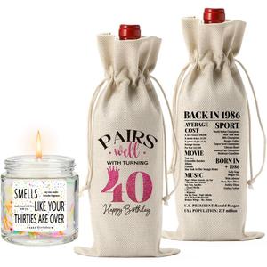 Unique 40th Birthday Gifts Men 40 Year Old Gifts for Men Wine Bag And Candle Happy Anniversary 40th Birthday Party Supplies Decorations - Back in 1986