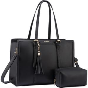LOVEVOOK Laptop Bag for Women 17.3 Inch Lightweight PU Laptop Tote Bag, Large Capacity Computer bag with Clutch Purse for Business, Work, Office, Travel, School, Casual(Black & Leather) LOVEVOOK Laptop Bag for Women 17.3 Inch Lightweight PU Laptop Tote Bag, Large Capacity Computer bag with Clutch Purse for Business, Work, Office, Travel, School, Casual(Black & Leather)