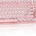 Retro Steampunk Typewriter-Style Gaming Keyboard, Blue Switches,Pure White Backlight, USB Wired, for PC Laptop Desktop, Stylish Pink Mechanical Keyboard Round Keycaps