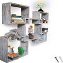 Comfify Rustic Wall Mounted Square Shaped Floating Shelves  Set of 5 Square Shelves for Bathroom, Bedroom, Living Room & More  Wall Decor Display for Home - Distressed White