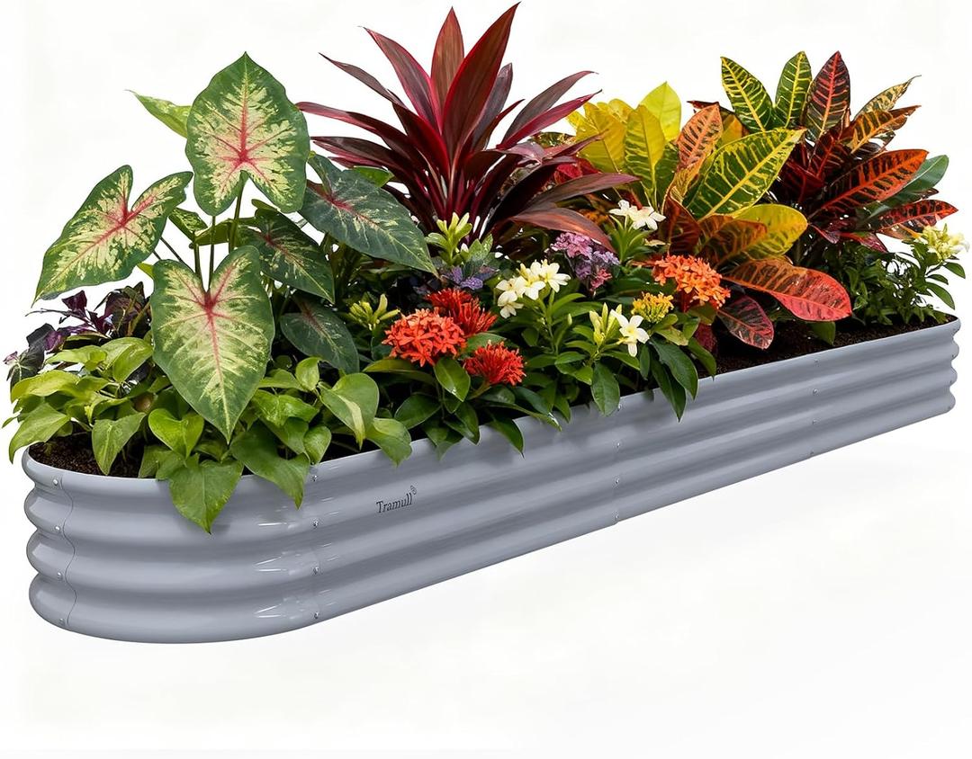 Galvanized Raised Garden Bed, 12x2x1ft Oval Metal Planter Box | Easy Tool-Free Assembly, Beginner & Senior Friendly, 12" Tall Large Outdoor Gardening Beds for Vegetables, Flowers, Herb Gray