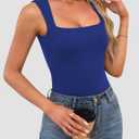 OwnTime Womens Square Neck Tank Tops Dressy Summer Sleeveless Shirts Sexy Going Out Fitted Trendy Tops T Shirts Blouses (Blue, L)
