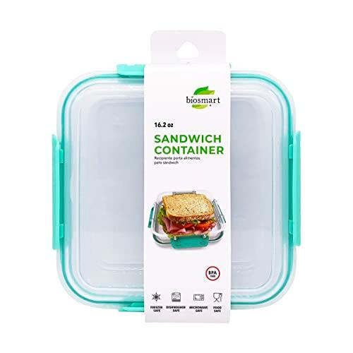 Sandwich Containers, Sandwich Containers for Lunch Boxes, Reusable Plastic Food Storage Sandwich Box with Lid, BPA Free, Microwave Safe, for Family Adults for Office 16.2 oz