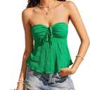 LOFAAC Women Sexy Y2K Strapless Ruffle Hem Tube Top Slim Fit Summer Backless Tie Front Going Out Bandeau Crop Tank Top (L)