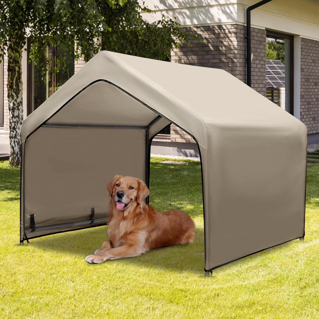 Summertrail Extra Large Dog House Outside, Dog Tent Outdoor, Big Dog Shade Shelter Doghouse Canopy, Water Resistant Dog shelter with Ground Nail, Khaki Sun Rain Cover for Pet Cat 4'x 4'x 3.3