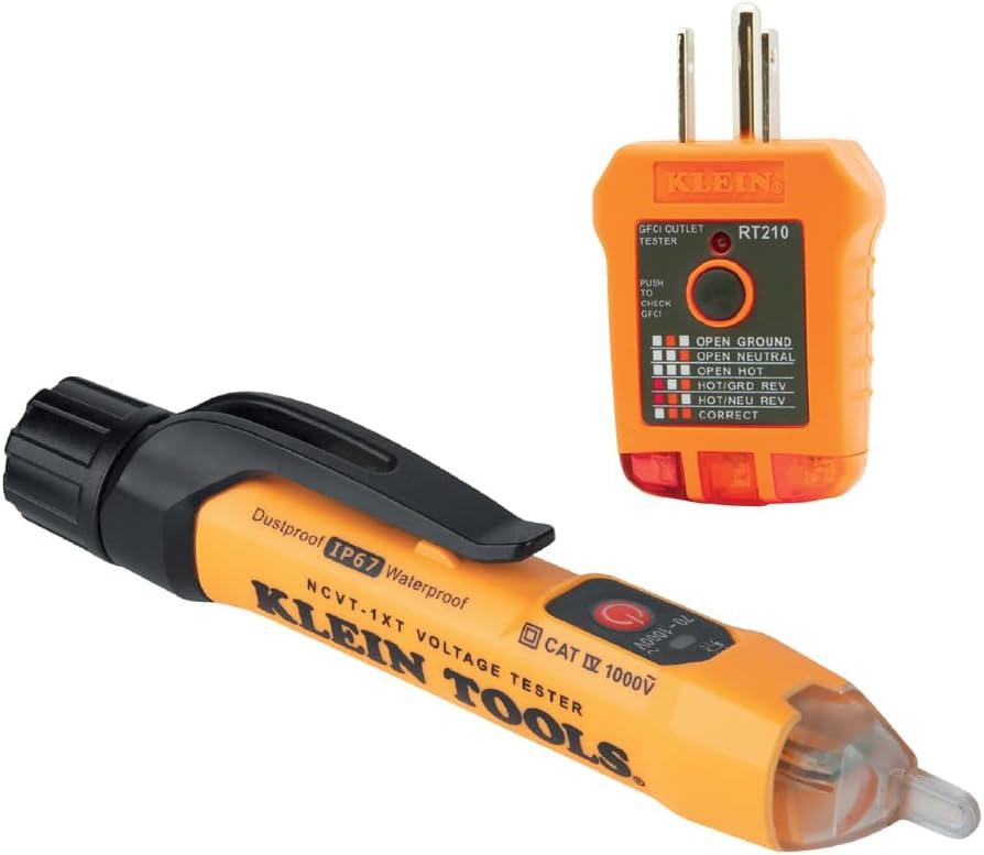 Klein Tools NCVT1XTKIT Non-Contact Low Voltage Tester Pen and GFCI Outlet Premium Test Kit, 70V to 1000V AC, Detects Common Wiring Problems