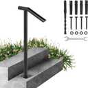 Happybuy Single Post 1-2, Black Steel Railing 330LBS Capacity Baking Varnish Metal Stairs Stylish Handrails for Outdoor Steps with Expansion Bolts & Drill Bit, Matte