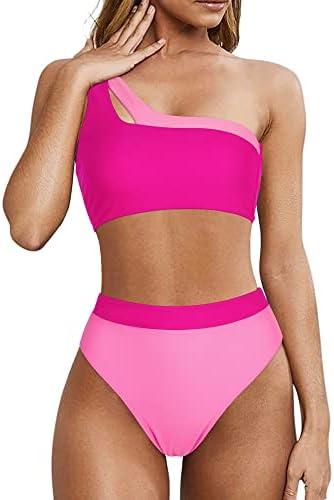 MOOSLOVER Women Cutout One Shoulder High Waisted Bikini High Cut Two Piece Swimsuits, L MOOSLOVER Women Cutout One Shoulder High Waisted Bikini High Cut Two Piece Swimsuits, L