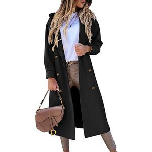 BZB Women's Long Coat Notched Lapel Collar Double Breasted Pea Coat Winter Elegant Wool Blend Over Coats Jackets Size M